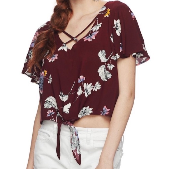 Mudd Tops - Mudd | Red Floral Crop Top